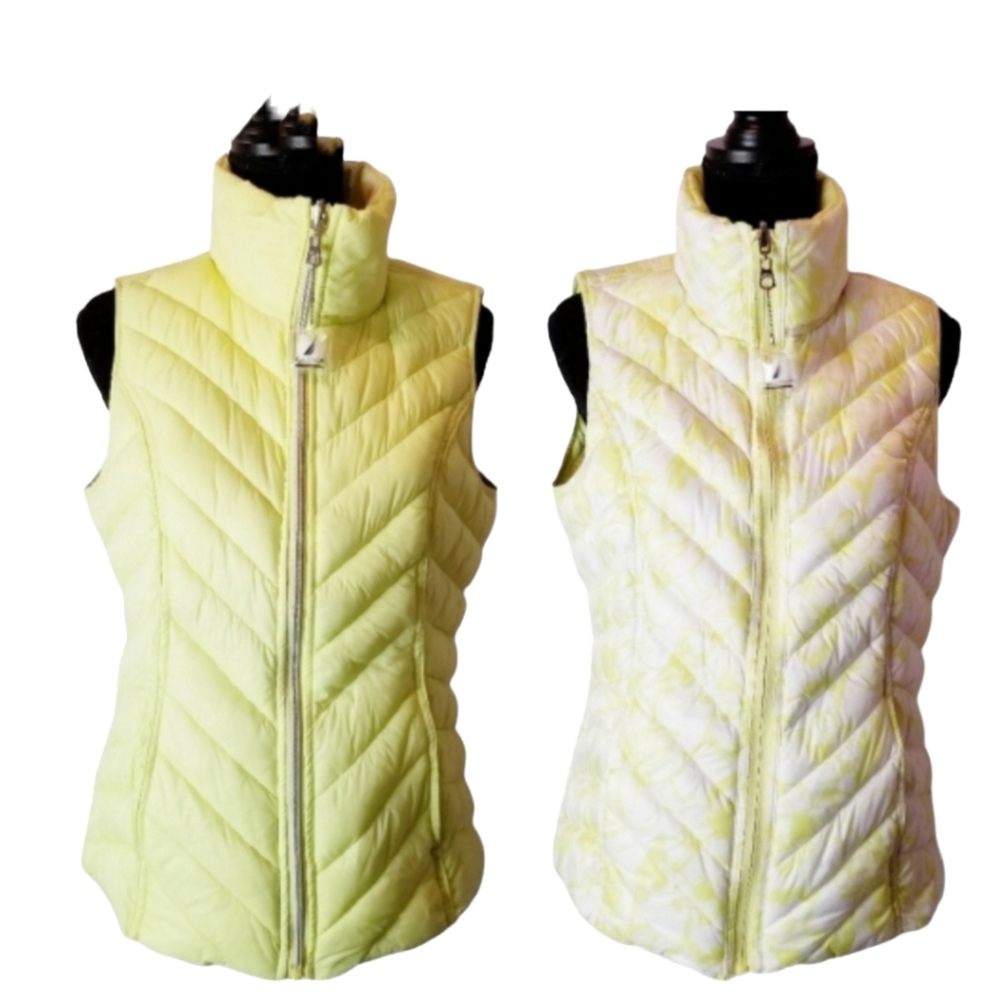 Nautica Womens Yellow Reversible Full Zip Nylon Puffer Vest Pockets Size Large